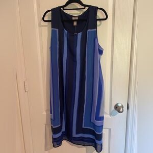 Chicos Blue Watercolor Geometric Sleeveless Dress Sz 3